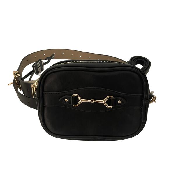 Steve Madden Horsebit Detail Belt Bag Black with Gold Tone Hardware M NEW - Picture 1 of 7
